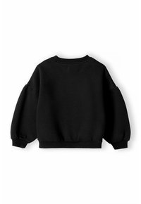 Černý zkrácený svetr s kulatým výstřihem, dlouhými puff rukávy a žebrovanými manžetami a lemem. Vyrobeno z měkké, texturované tkaniny.