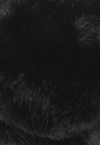 Materiale in pelliccia sintetica nera con una consistenza densa e morbida. Presenta fibre di diverse lunghezze, creando profondità e lucentezza. Nessun motivo o accento distintivo.