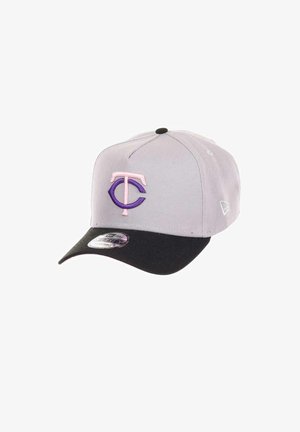 Gray cap with a black visor, featuring a purple and pink embroidered "TC" logo. Smooth fabric, structured design, and a rounded crown.