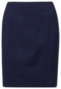 Jupe crayon bleu marine en tissu lisse, avec un design ajusté aux lignes épurées et une taille mi-haute. Pas de motifs ou de matériel visibles.