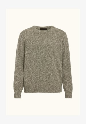 Trui met lange mouwen en een ronde hals, gebreid van een gemêleerde grijze stof met geribbelde manchetten en zoom.