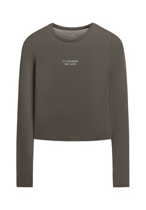 OYSHO, LONG-SLEEVED TECHNICAL T-SHIRT WITH TEXT - T-shirt à manches longues - charcoal grey