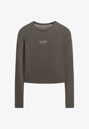 OYSHO, LONG-SLEEVED TECHNICAL T-SHIRT WITH TEXT - T-shirt à manches longues - charcoal grey
