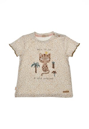 Kurzärmeliges Hemd für Kleinkinder mit beigem Leopardenmuster, einem Cartoon-Leoparden mit Krone, Palmen und dem Text „Born to be a wild princess“.