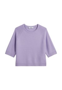 Hellpurpurner, gekürzter Strickpullover mit kurzen Ärmeln und Rundhalsausschnitt, gekennzeichnet von Marc O'Polo Denim.