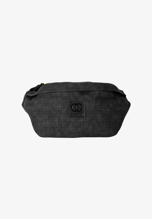 Svart teksturert stoff midjeveske med en sydd logo-merkelapp med teksten "COSTER" midt foran.