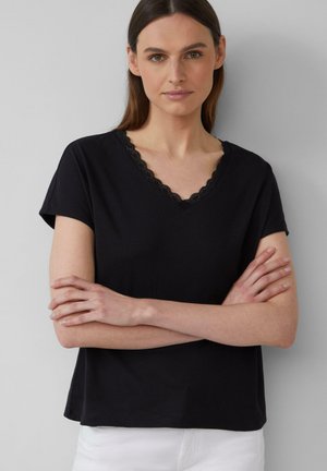 MIT SPITZE AUS MODALMIX - Basic T-shirt - schwarz