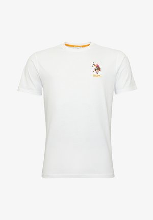 Biela bavlnená tričko s okrúhlym výstrihom. Na ľavej strane hrude sa nachádza malé, farebné vyšívané logo a text "USPA".