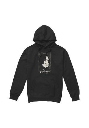 Black hoodie with front pocket, featuring a monochrome portrait of a man and the word "Always" in script below the image.