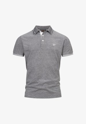 Polo gris en tissu doux. Doté d'un col, d'une patte de boutonnage à deux boutons et de coutures contrastées aux manches. Petit accent de logo.