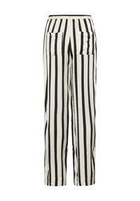 Pantaloni di taglio ampio realizzati in tessuto leggero, caratterizzati da righe verticali bianche e nere. Comprendono due tasche posteriori e una vita elasticizzata.