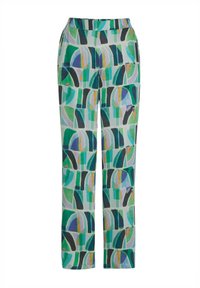 Gestreepte broek met een mix van groen, blauw en zwart, van een soepele stof, met een elastische tailleband en een tapered fit.