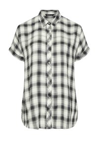 Camicia a maniche corte, con bottoni, in un motivo a quadri bianco e nero, caratterizzata da un colletto, una vestibilità comoda, orlo arrotondato e taschino anteriore.