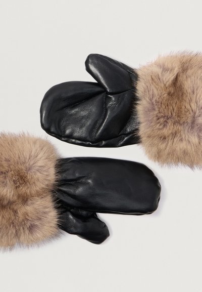 Musthave mustrid mustan mustan jahiselägi soft, light brown lamba nahk, sujuv viimistlus ja ümar kuju.