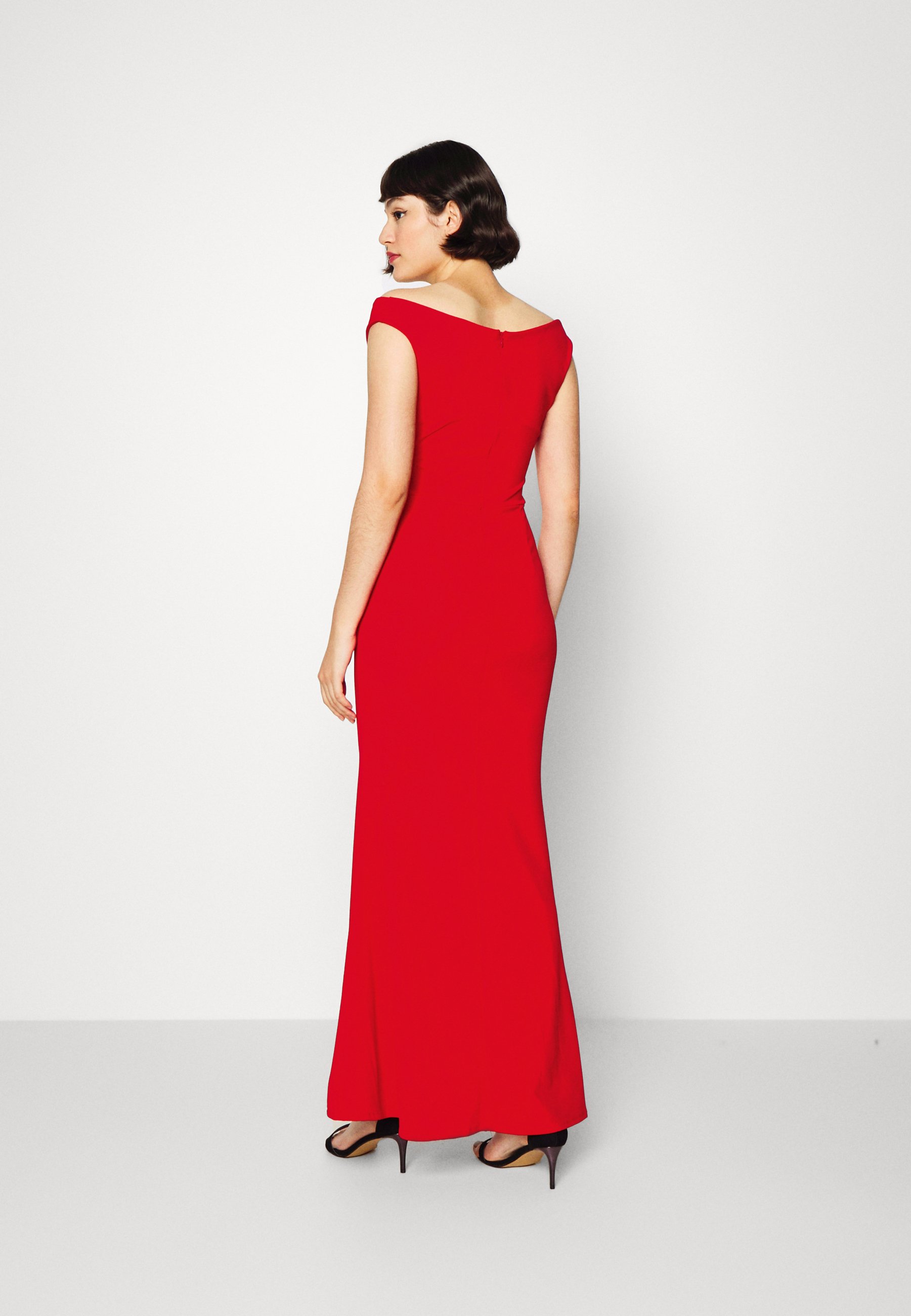 red off shoulder maxi dress