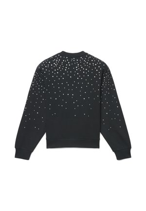Sweat-shirt noir à encolure arrondie, avec des clous argentés éparpillés sur le dos, créant un effet dégradé de haut en bas.
