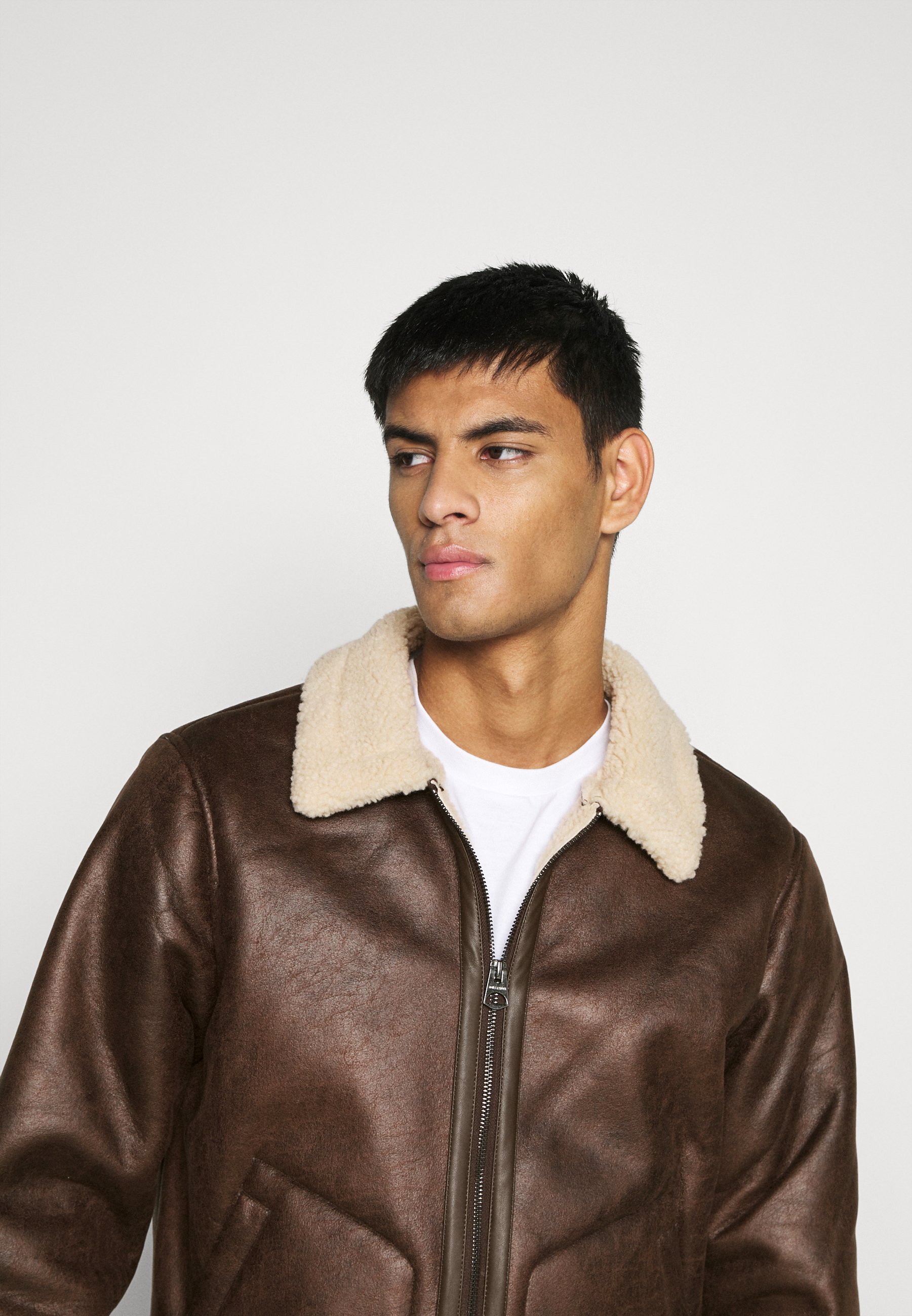 only faux leather shearling jacket