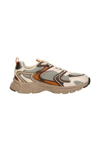 Lichte sneakers in beige, bruin en oranje. Voorzien van ademend mesh, een dikke zool en decoratieve accenten langs de zijkanten.