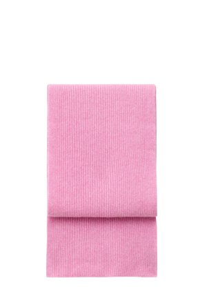 Ribbed pink scarf folded neatly, featuring a smooth texture and consistent color, without additional patterns or embellishments.