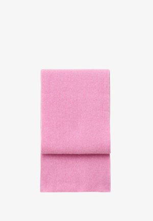 Ribbed pink scarf folded neatly, featuring a smooth texture and consistent color, without additional patterns or embellishments.