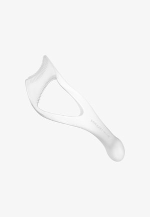 Strumento per la cura delle sopracciglia con due pettini arcuati su un'estremità e un manico ergonomico con la scritta "TWEEZERMAN".