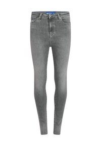 Úzke, vysoké džínsy v svetlošedej denimovej farbe. Obsahujú päť vreciek, zapínanie na kovový gombík a jemné vyblednutie pozdĺž nohavíc.