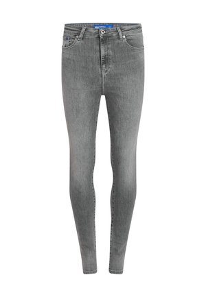 Slim-fit, vysokým pasem džíny ve světle šedém denimu. Disponují pěti kapsami, kovovým zapínáním na knoflík a jemnými vybledlými detaily po stranách nohavic.