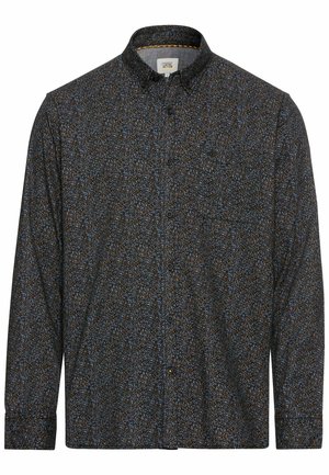 Langsleeve shirt in donkere stof met een kleurrijk bloemmotief. Knop-down kraag met een enkele borstzak. Zachte textuur.