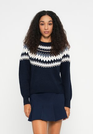 JDYLINA O NECK FAIR ISLE - Pullover - total eclipse/cloud dancer/beige/light blue/gold-coloured