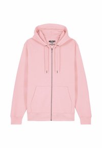 Felpa rosa con zip realizzata in morbido cotone, dotata di tasca frontale, zip argentata e lacci. Tessuto liscio con una vestibilità comoda.