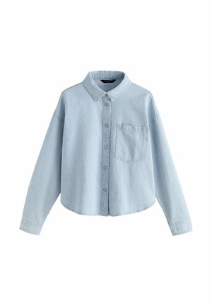 Lichtblauw, langarm button-up shirt met een kraag, met een gestructureerde stof, een borstzak en afgeronde zoom.