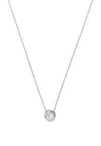 Silverfärgad kedjehalsband med en rund, klar diamantpendant som är inställd i en stilren och minimalistisk klorinställning.