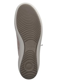 Shoe sole featuring a textured rubber tread in light and dark brown. Brand name "legero" embossed in the center. Rounded edges, smooth finish.
