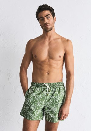 Next, REGULAR FIT - PALM PRINT 5 INCH - Plavecké šortky - khaki green ecru