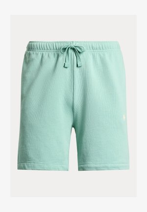 Pantaloni scurți din bumbac verde deschis, cu talie elastică, șnur ajustabil și un logo discret pe partea stângă jos.