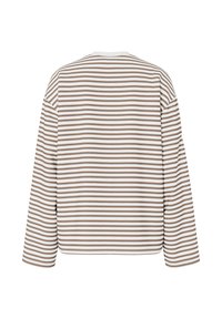 Langärmliges Oberteil mit lockerer Passform, versehen mit horizontalen Streifen in Weiß und Hellbraun, aus weichem Baumwollmischgewebe.