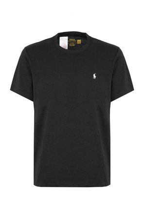 T-shirt nera in cotone con scollo rotondo. Presenta un piccolo logo ricamato bianco sul lato sinistro del petto. Maniche corte, vestibilità classica.