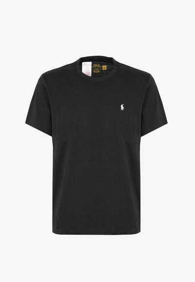 T-shirt nera in cotone con scollo rotondo. Presenta un piccolo logo ricamato bianco sul lato sinistro del petto. Maniche corte, vestibilità classica.