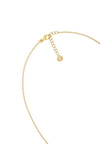 Collana in oro con un design delicato e testurizzato, dotata di un gancio a moschettone e catena di lunghezza regolabile. Piccolo ciondolo con dettagli del logo.