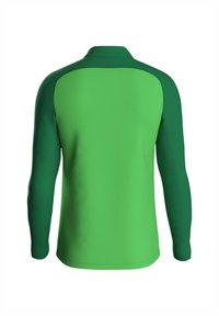 Camicia verde a maniche lunghe con design a tinta unita. Il corpo è di un verde vivace, mentre le maniche presentano un'accenno di verde più scuro. Texture liscia.