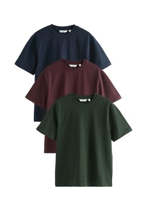 Next, HEAVYWEIGHT T-SHIRTS 3 PACK . - Lihtne T-särk - navy blue green burgundy red