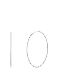 Sidabrinės metalinės lankelio formos auskarai, ovalo formos, plono dizaino, lengvi, su lygiu paviršiumi ir tvirtai užsegamu užsegimu, kad būtų lengva nešioti.