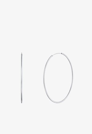 Sidabrinės metalinės lankelio formos auskarai, ovalo formos, plono dizaino, lengvi, su lygiu paviršiumi ir tvirtai užsegamu užsegimu, kad būtų lengva nešioti.