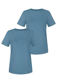 To korteærmede t-shirts i en blød blå farve, rund hals-designet, lavet af en bomuldsblanding, med en glat tekstur og uden synlige mønstre.