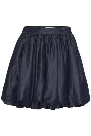 Morska satenasta krila s elastičnim pasom, nabranimi plitvami in rahlo razširjenim dizajnom. Mehka tekstura z gladkim sijajem.