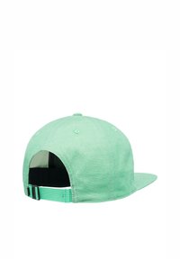 Mint green cap with a flat brim, soft fabric, adjustable strap at the back, and six ventilation holes delicately stitched.