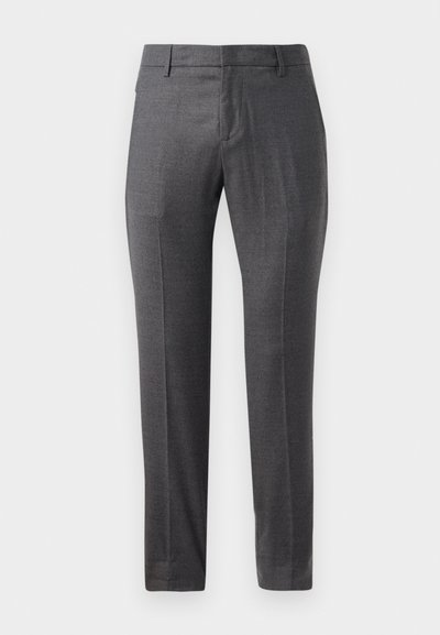 Grå ullbyxor med rak front, slim fit, subtil textur och en klassisk design. Har sidfodral och dragkedja.