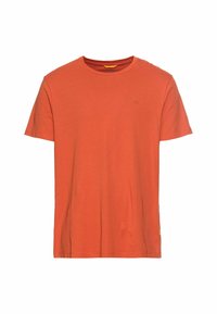 Korte mouwen T-shirt in een levendige oranje kleur, gemaakt van gladde katoenstof. Heeft een ronde hals en een klein logo op de borst.