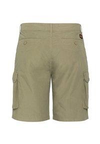 Pantaloni cargo verde oliva realizzati in tessuto leggero, con due tasche posteriori, due tasche laterali cargo e chiusure a bottone.