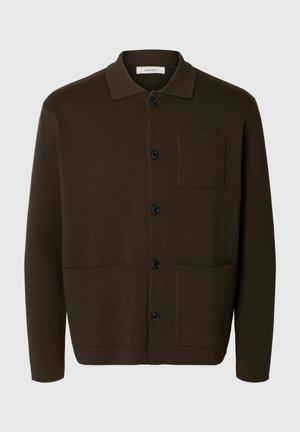 Selected, SLHMIKE LIGHT LS KNIT RELAXED POLO CARDI - Gilet - turkish coffee